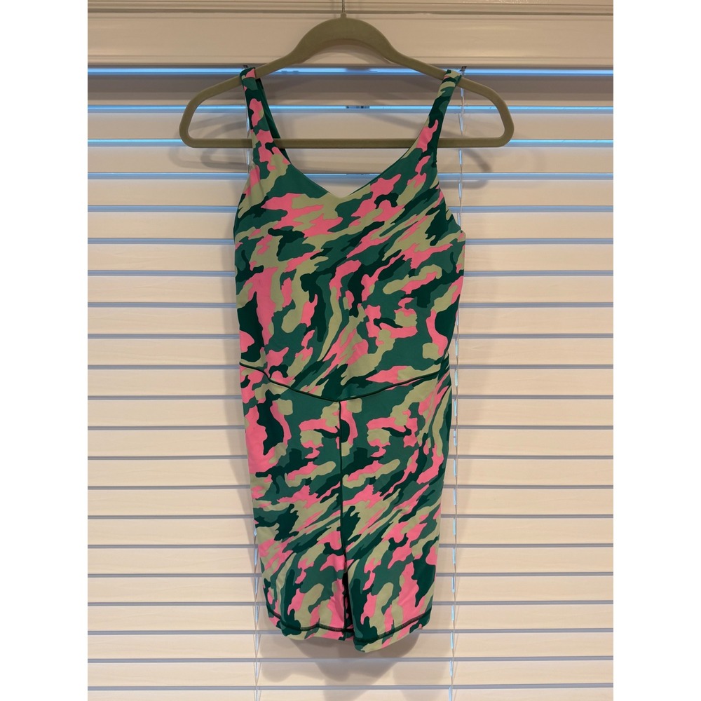 OFFLINE by Aerie Real Me Camo Bodysuit Pink Green Athletic Biker Short Romper L